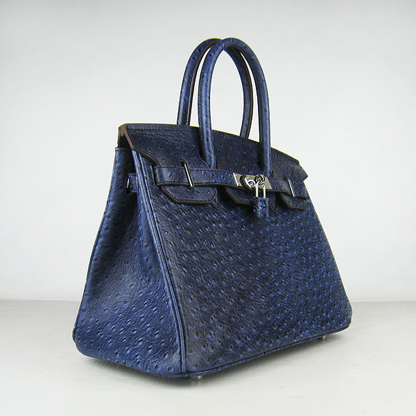 Replica Hermes Birkin 30CM Ostrich Veins Handbag Dark Blue 6088 On Sale